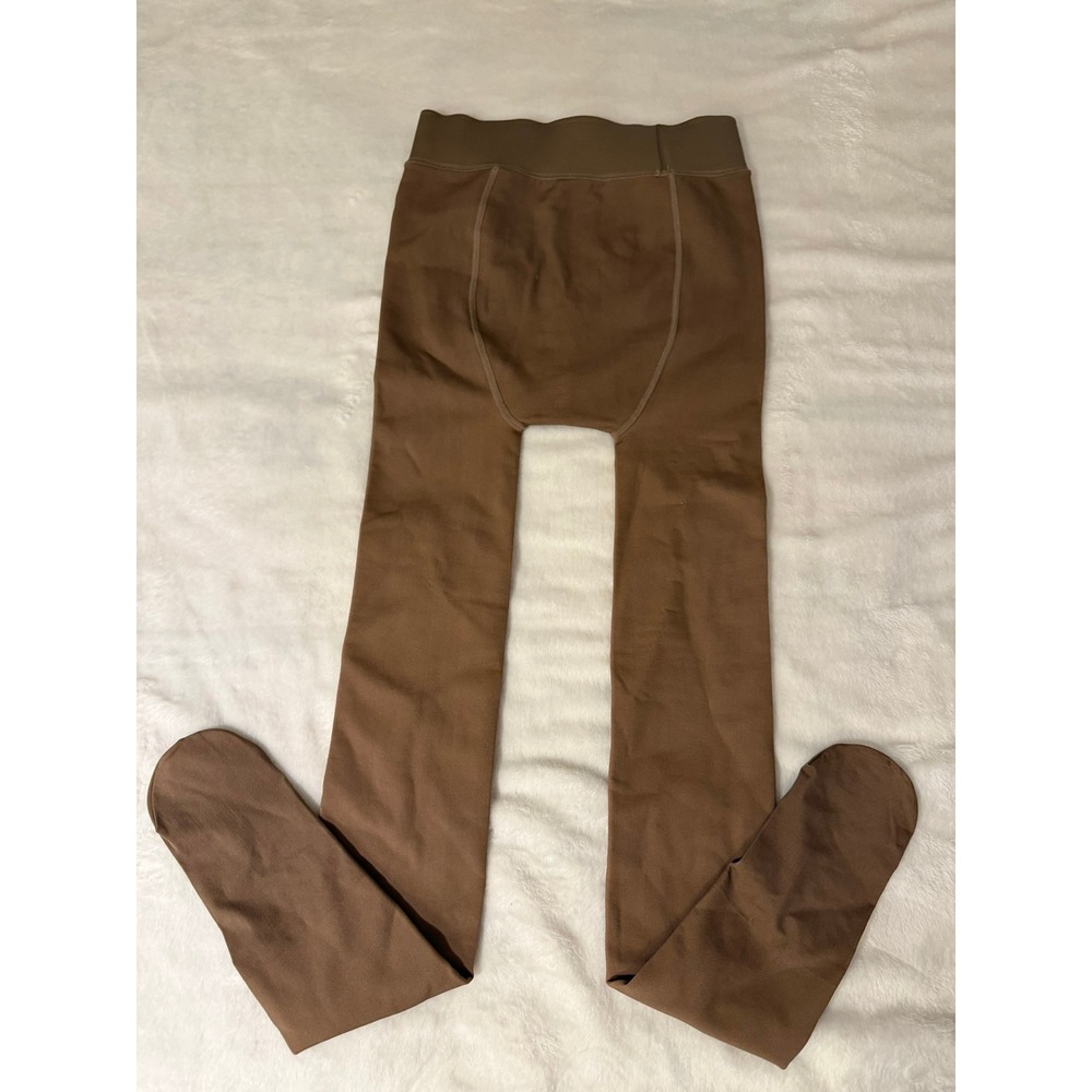Womens Brown Fleece Lined Tights High Waisted Warm Winter Footed Leggings